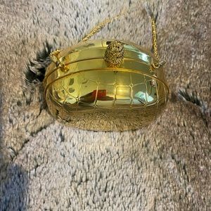 Vintage gold Faberge egg styled clutch with gold chain handle. One of a kind!